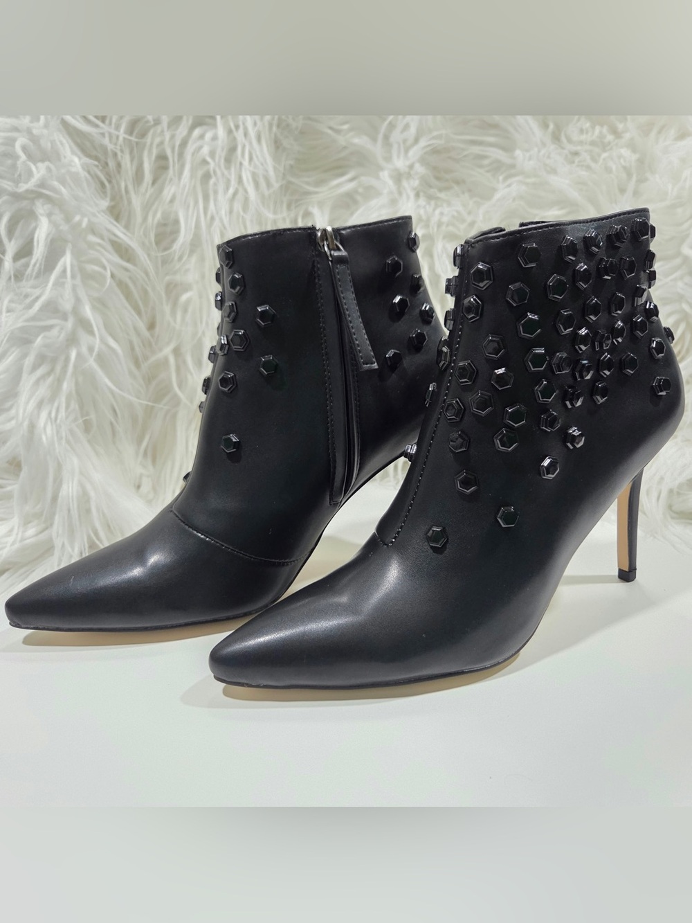 Black Studded Pointed Toe Stiletto Ankle Boots